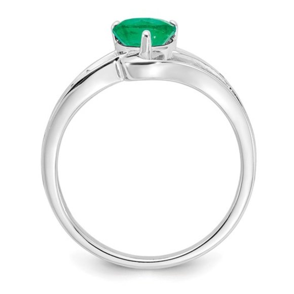 Sterling Silver CR Emerald Heart & Diamond Ring - Picture 2 of 3